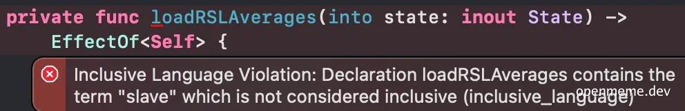 Code review alert for non-inclusive language in function name