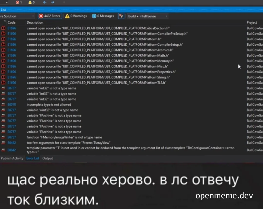 russian coding meme with error list