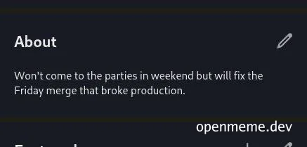 Developer prioritizing fixing merge issue over weekend party