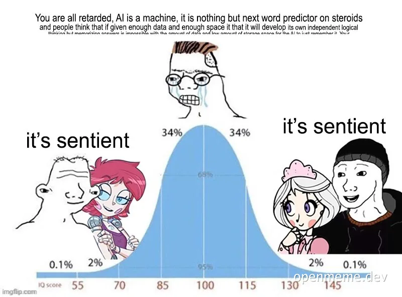 AI sentience meme with bell curve