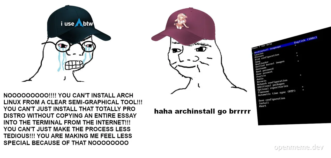 meme about installing arch linux with archinstall