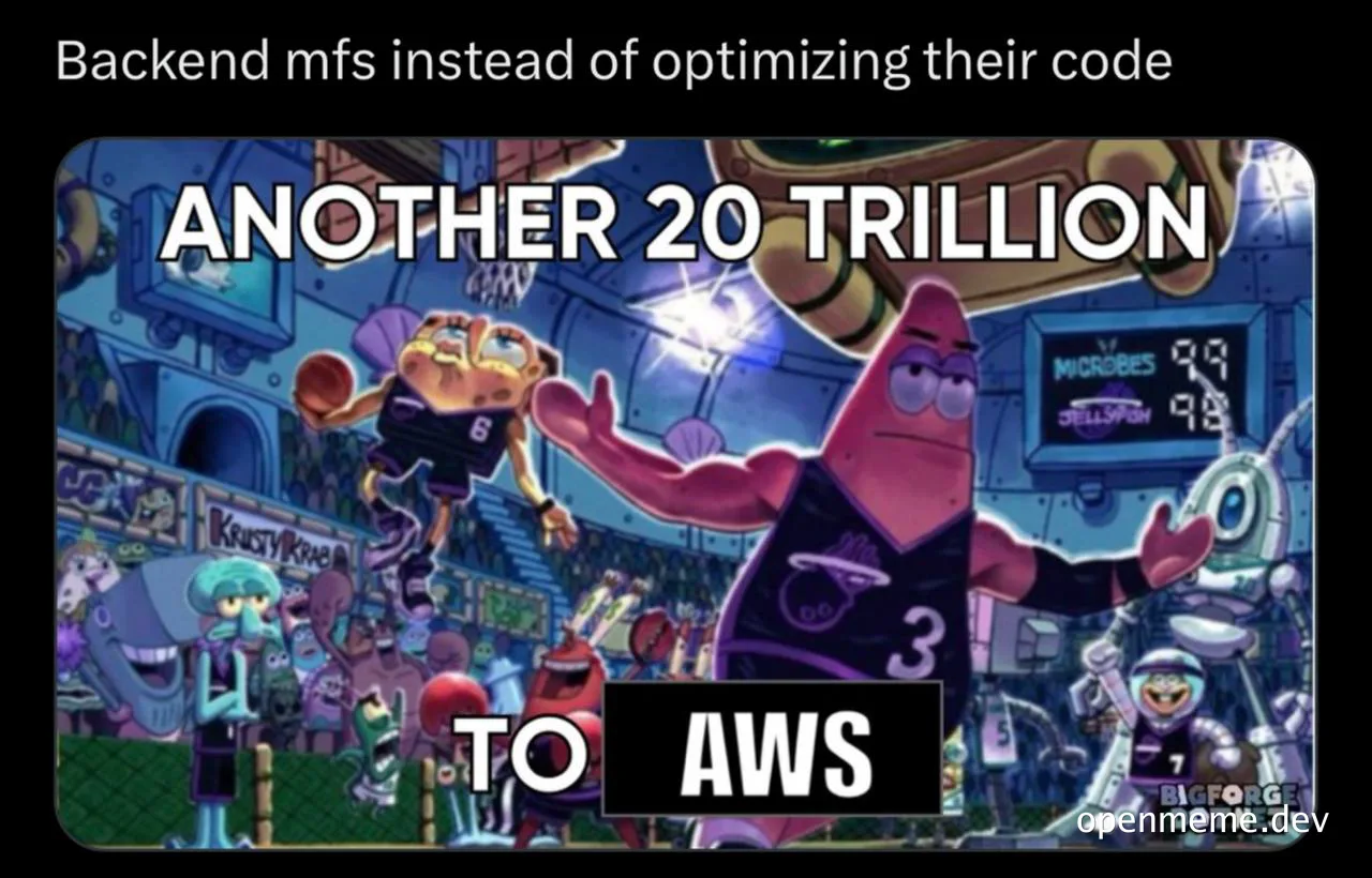 SpongeBob SquarePants character Patrick Star in a sports jersey with text 'ANOTHER 20 TRILLION TO AWS'
