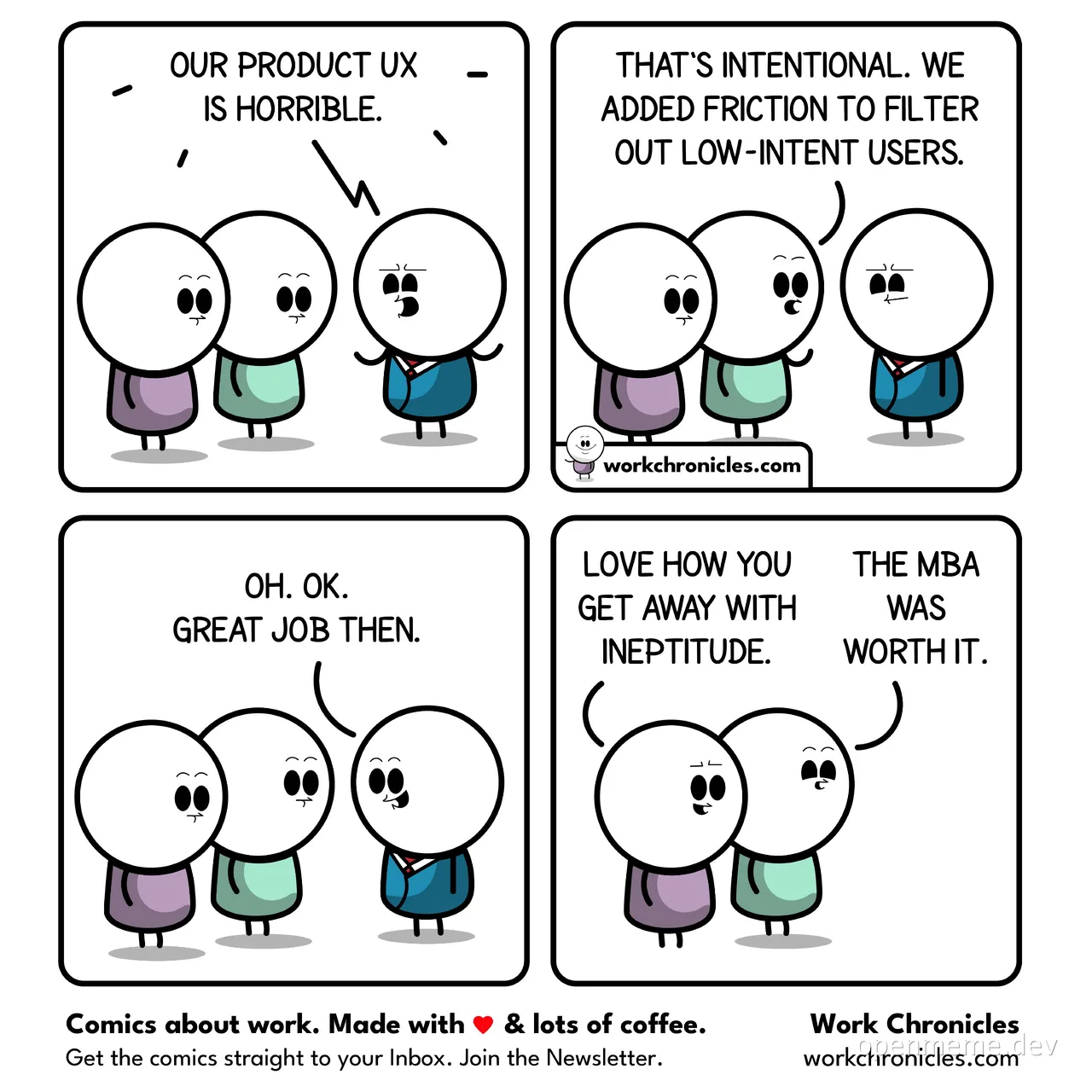 cartoon characters discussing product ux