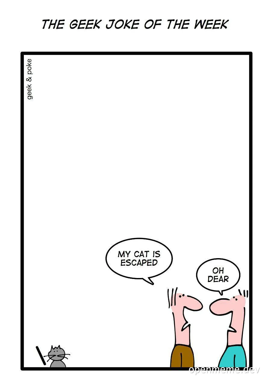 cartoon of two people talking about a cat that has escaped