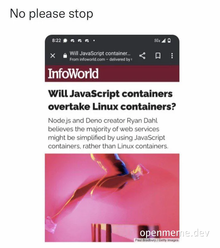 No please stop meme with article about JavaScript containers