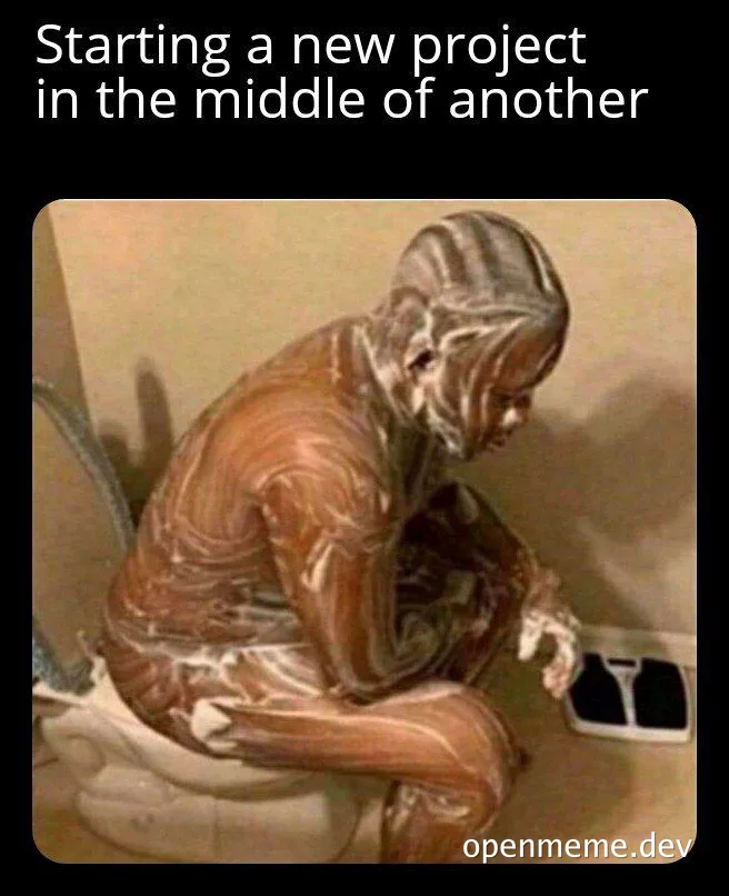 The Thinker meme with soap on body sitting on toilet with scale next to it