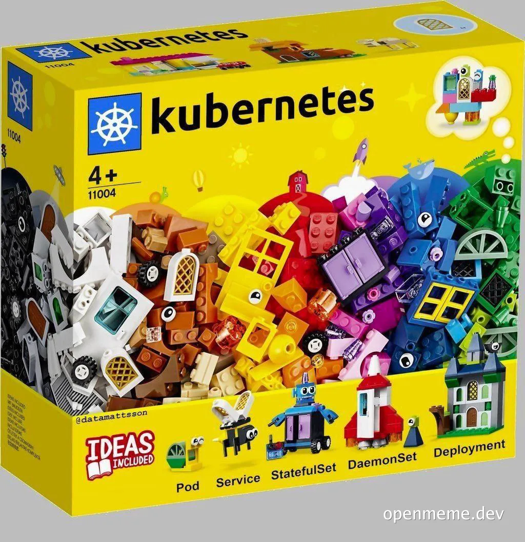 Kubernetes Lego box with colorful blocks
