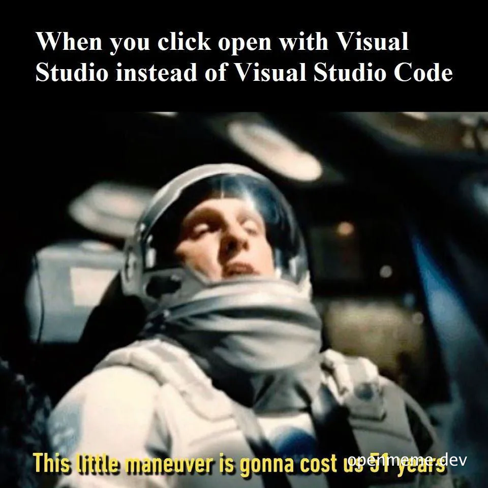 Astronaut in a spacesuit with a shocked expression, with text about Visual Studio and Visual Studio Code