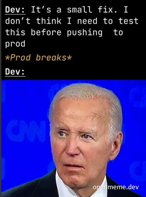 Joe Biden confused expression with developer text overlay