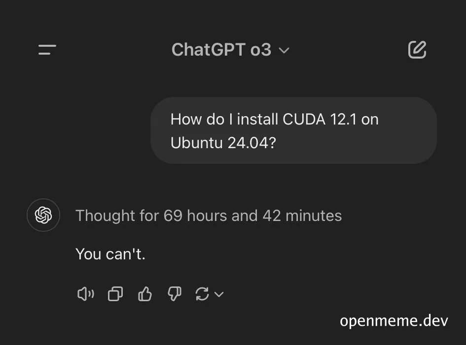ChatGPT response to CUDA 12.1 on Ubuntu 24.04 question