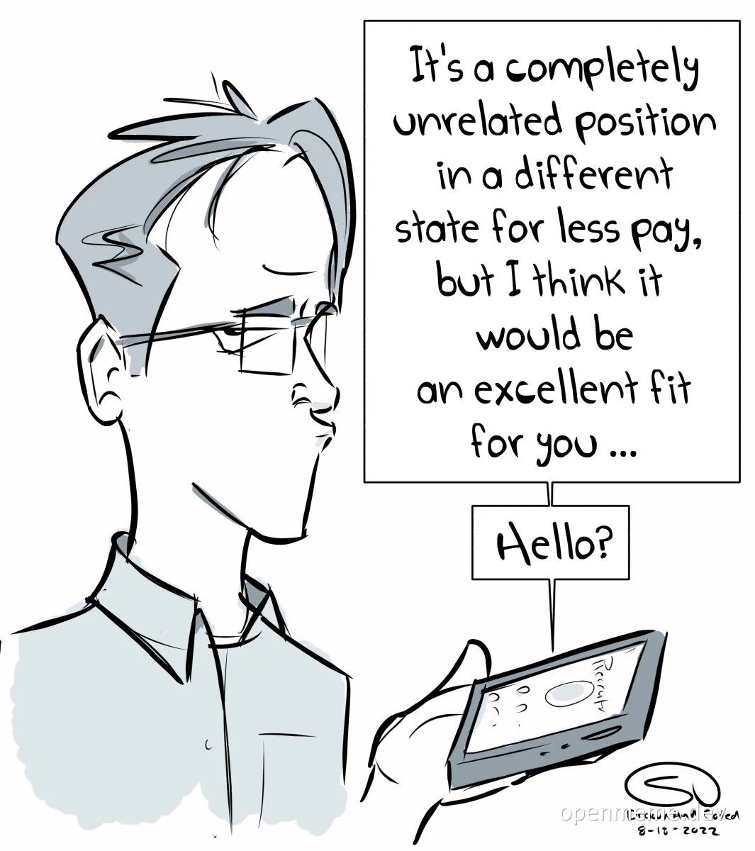 cartoon man looking at phone with surprised expression