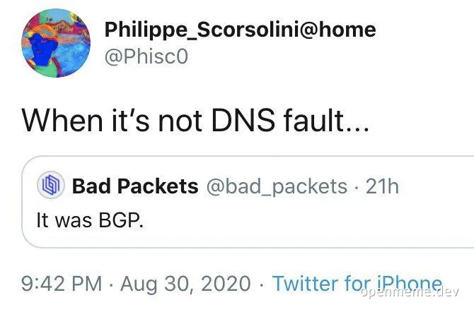 meme about dns and bgp fault