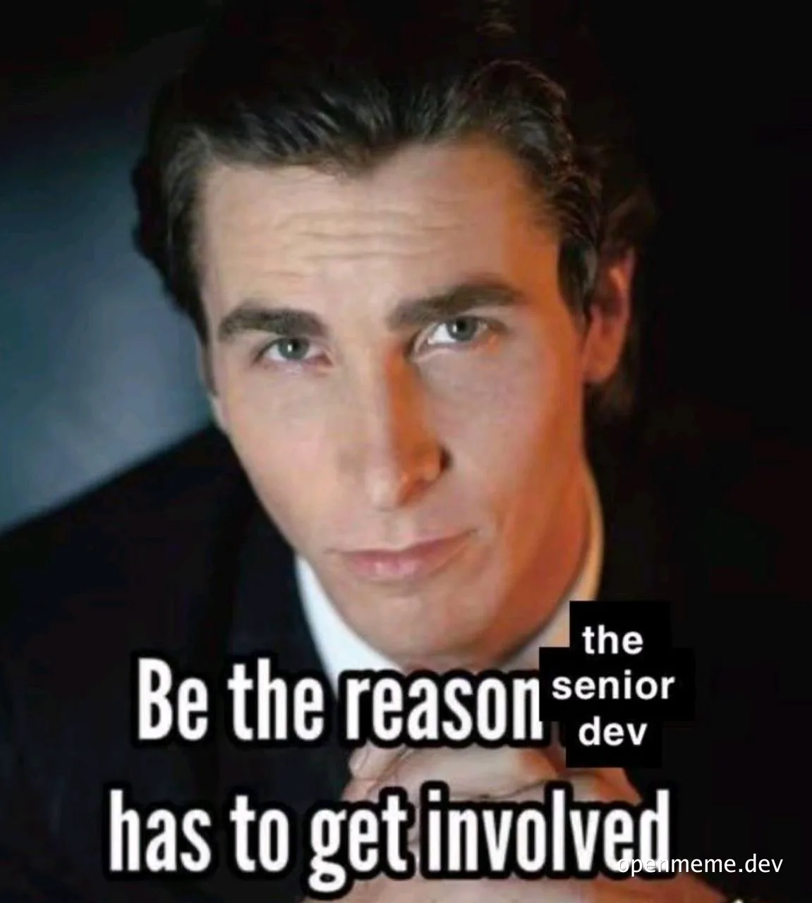 Cillian Murphy as Thomas Shelby with text 'Be the reason the senior dev has to get involved'