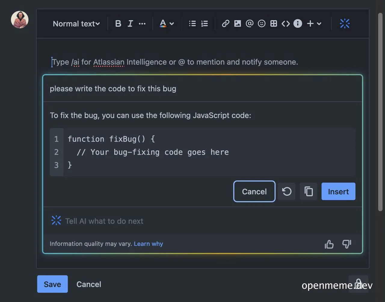 AI-assisted bug fixing code request