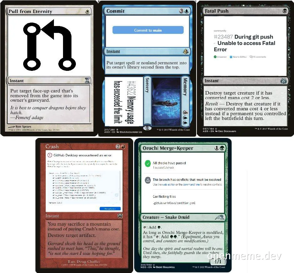 Magic: The Gathering cards parodying GitHub errors