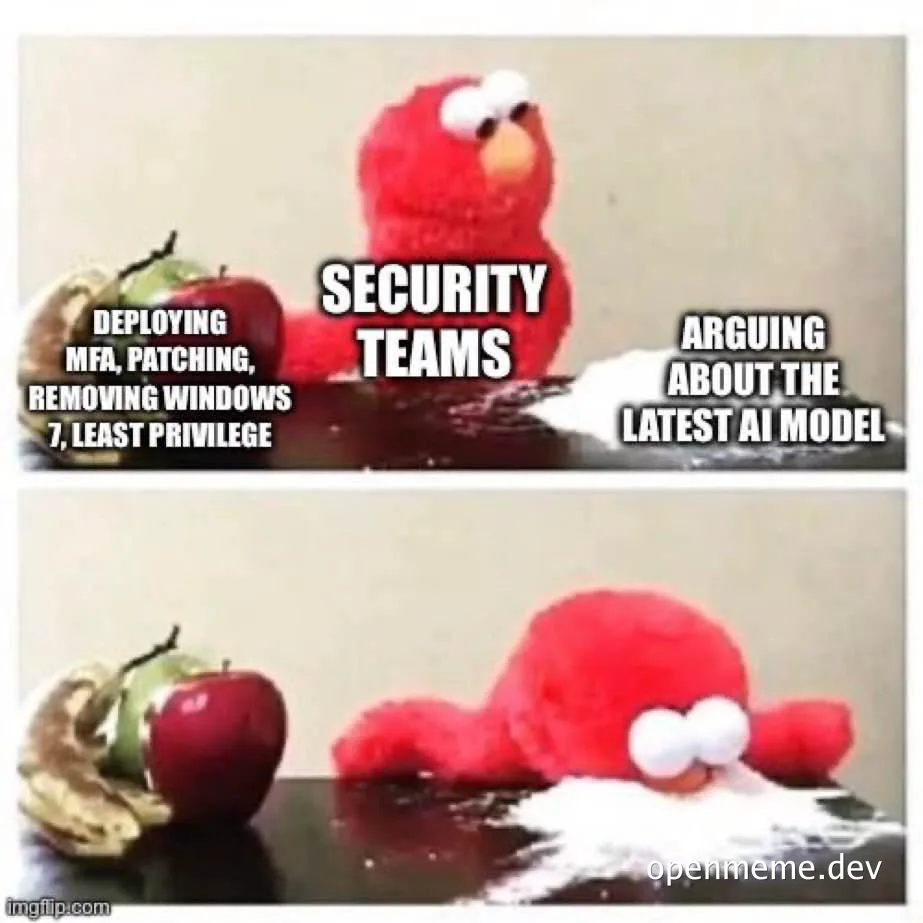 Elmo meme about security teams prioritizing AI over basic security measures