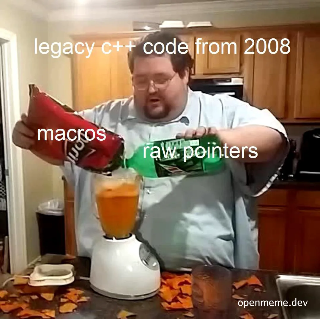 man blending chips with raw pointers and macros for legacy C++ code