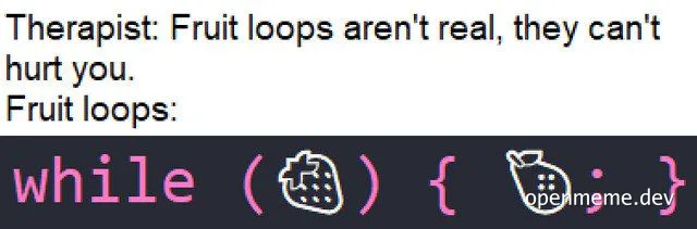 Therapist and Fruit Loops meme with code