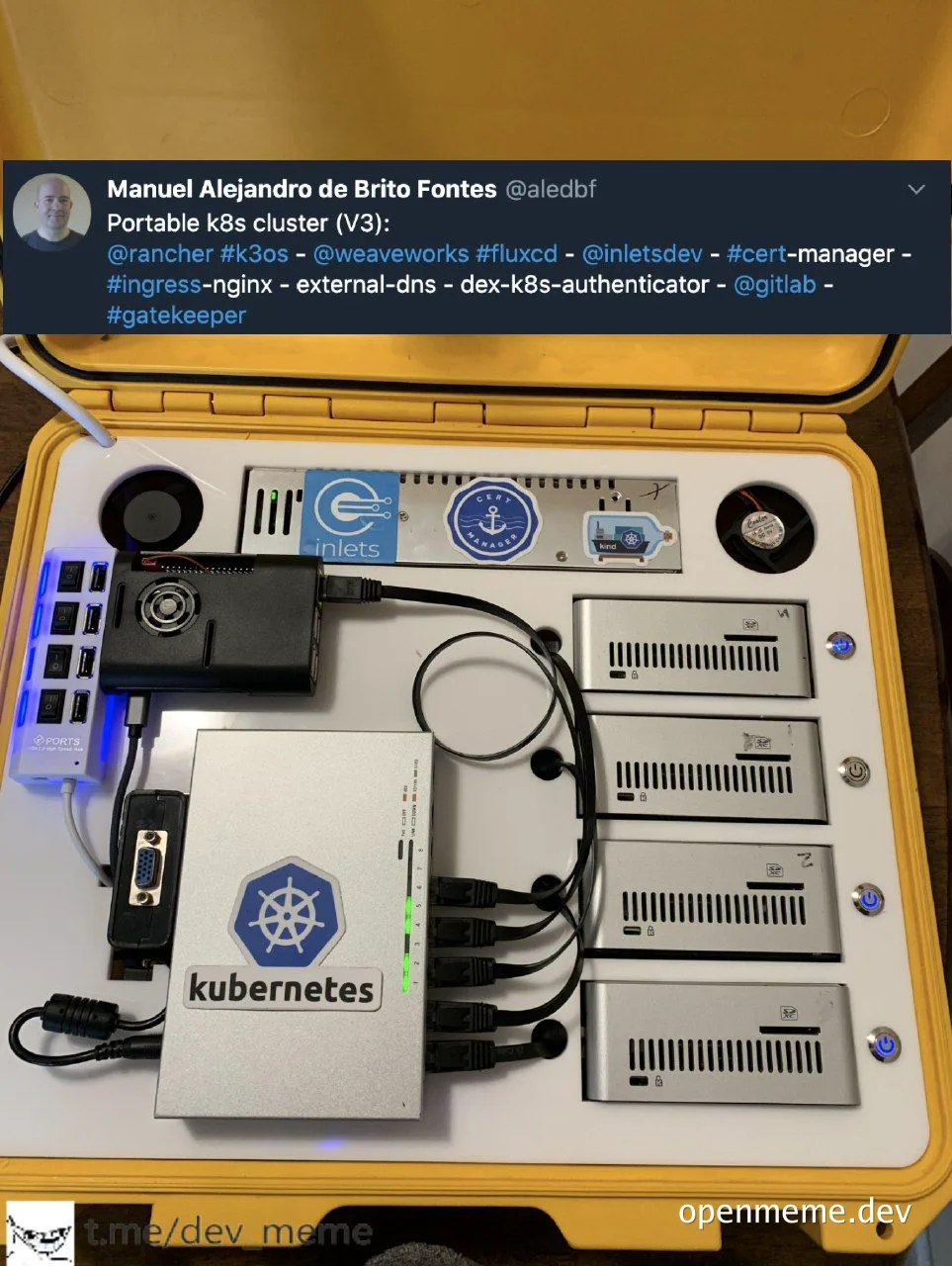 Portable Kubernetes cluster setup in a yellow case