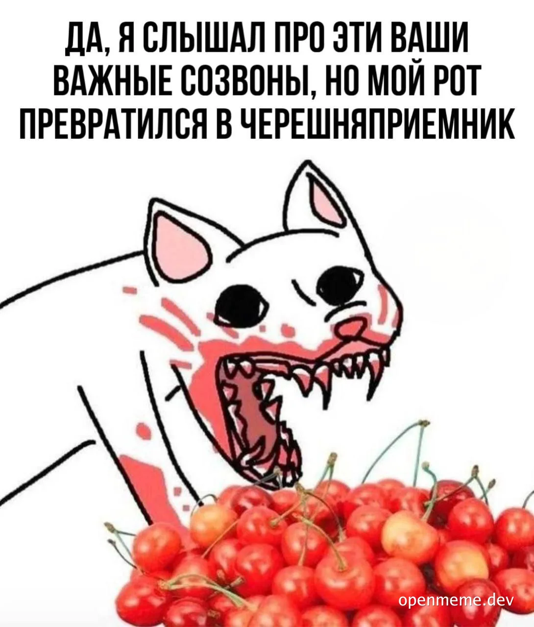 angry cat eating cherries meme